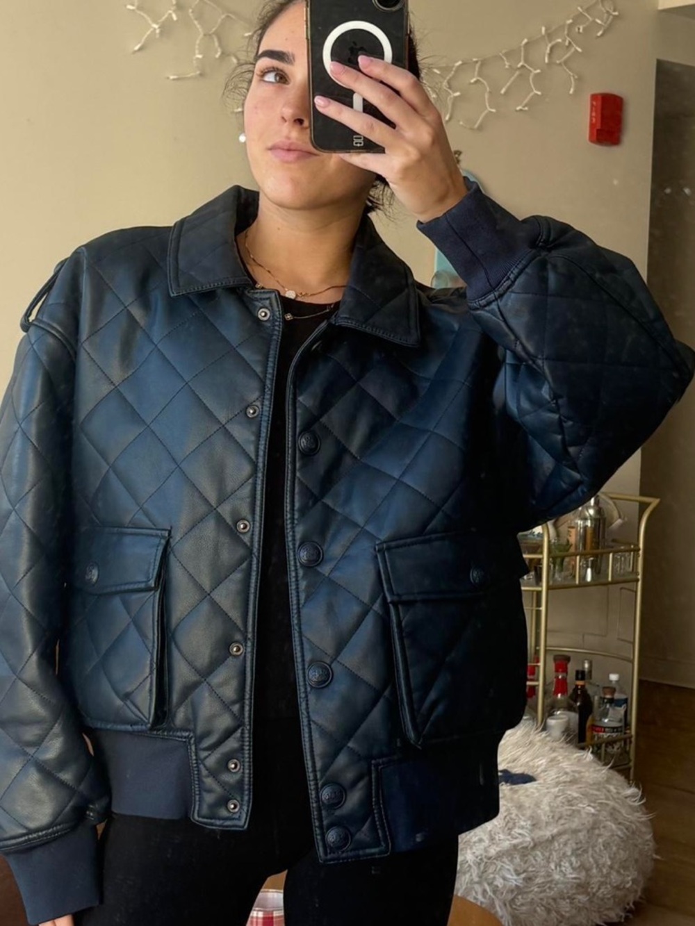 Rebecca Minkoff Vegan Quilted Black Bomber Jacket